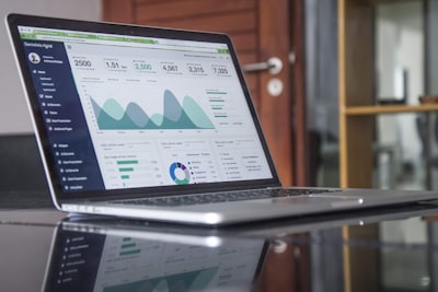 A laptop on a desk showing a chart