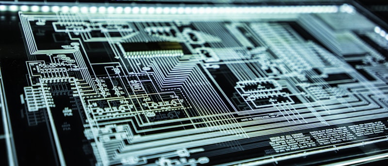 A close view of the circuitry on a printed circuit board